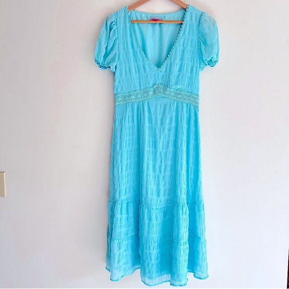 Betsy Johnson Sky Blue Vintage Inspired Short Sleeve Dress SZ Medium - Picture 1 of 15